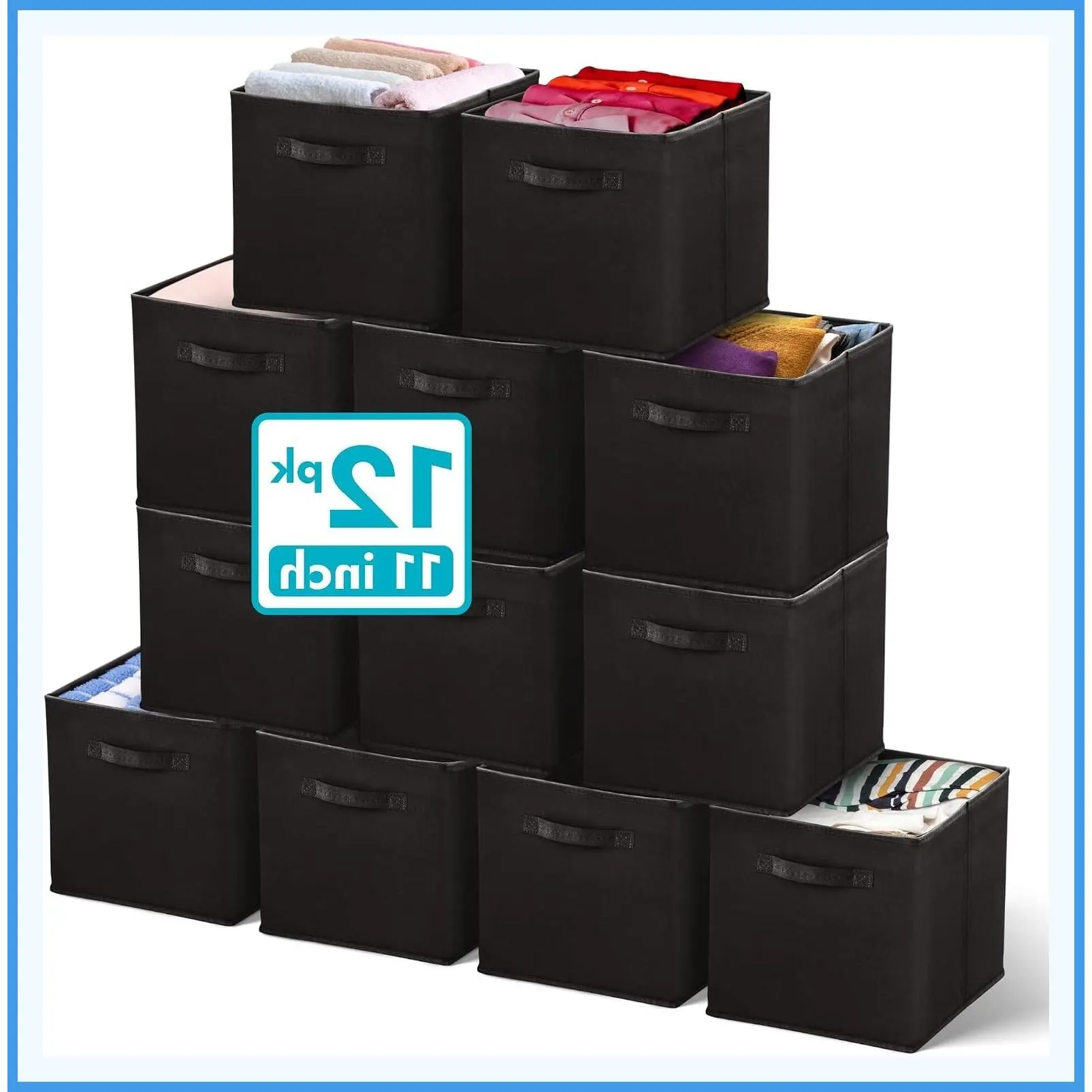 11 Inch Cube Storage Bins (12 Pack) | Cube Organizer Bins | 11x11 Fabric Storage Boxes | Collapsible, Foldable Fabric Cubby Box (Square) | Bedroom, Office, Home OrganizationGift