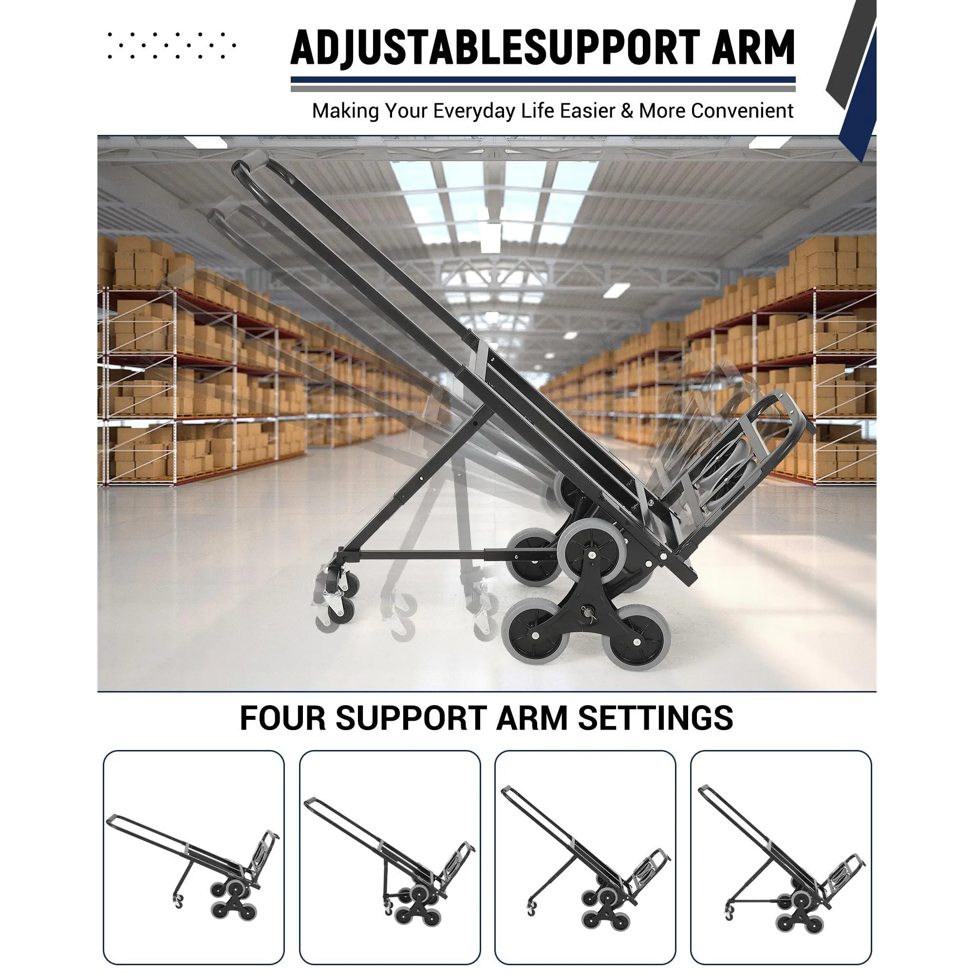 GARVEE Folding 3-in-1 Stair Climbing Cart with 550 LBS Capacity, All Terrain Hand Truck Dolly Ideal for Transport and Moving in Warehouses or Supermarkets