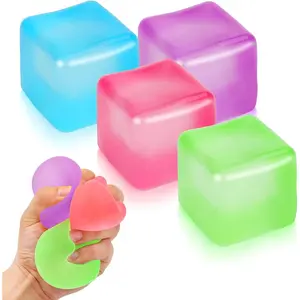 4 Pack Stress Cube Sensory Fidget Toys for Anxiety Stress Relief, Slow Rising Fidget Cube Squeeze Toys, Squishy Cube Filled with Thick Substance, Ice Cube Stress Balls for Adults Kidsfidget toys