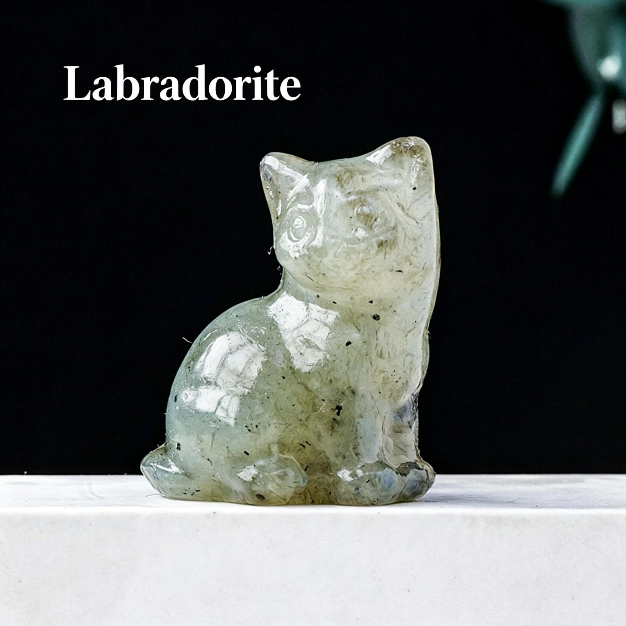 Natural crystal fortune cat carving piece, crystal raw stone semi-precious stone DIY animal crystal craft ornament