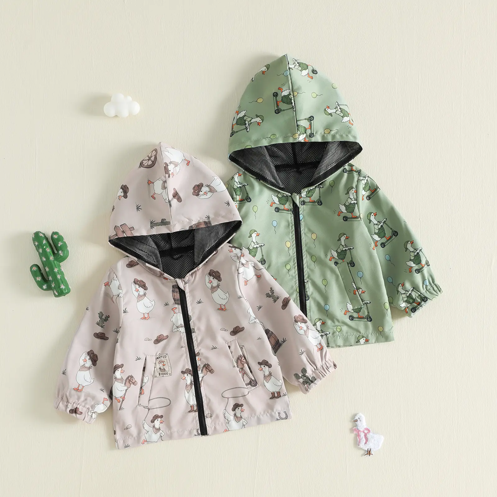 Toddler Baby Little Boys Autumn Coat Long Sleeve Gooses Print Zip Up Hooded Jacket Fall Winter 6M-4T