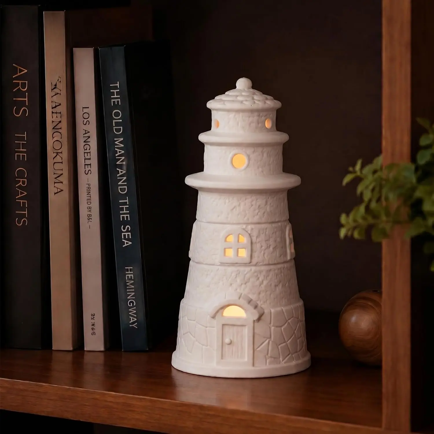 Lighthouse Book Shelf Decor Aesthetic Beach Themed Room Decor 6.3Inch | White Ceramic Lighthouse Statue Lamp, Nautical Coastal  Decoration for  Bedroom Bathroom Living Room