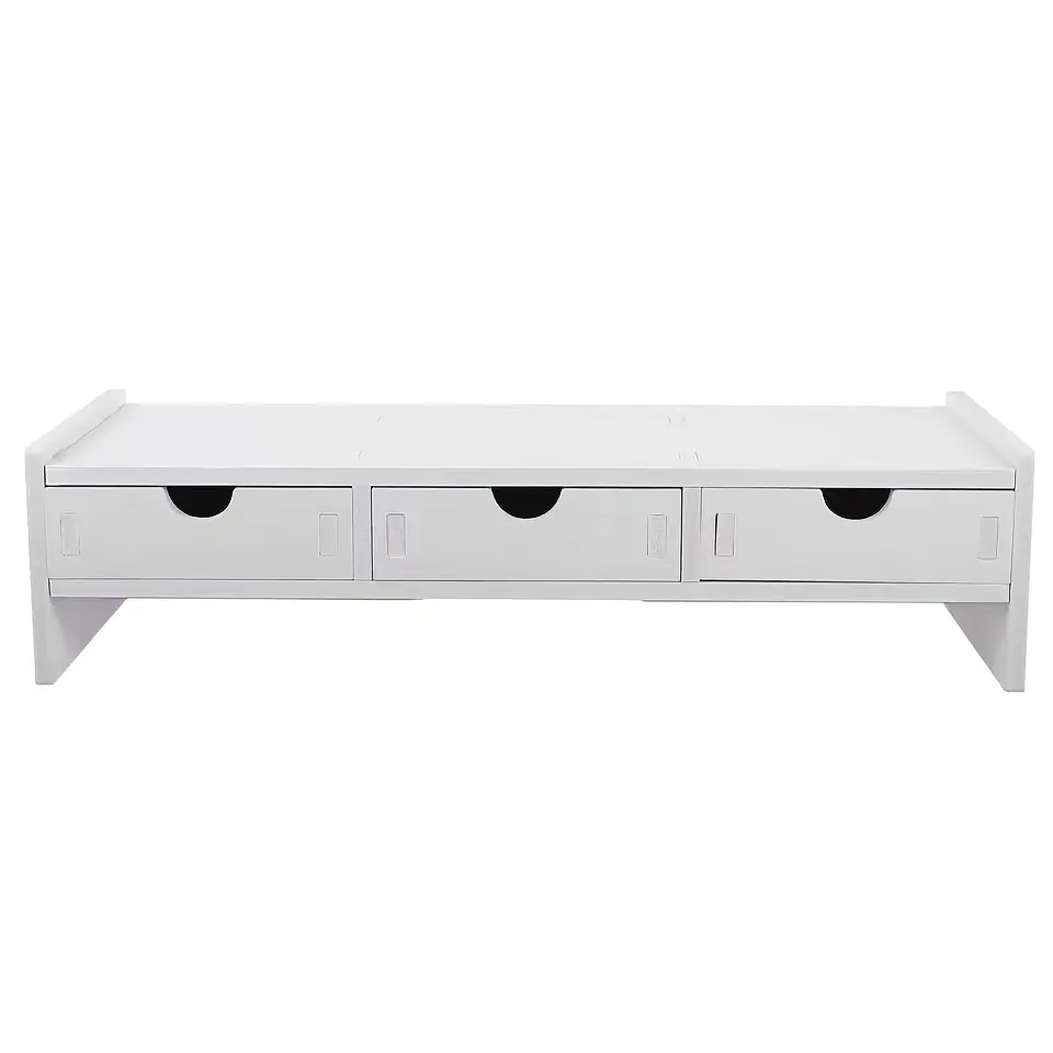 Double-layer semi-circular three-drawer desktop storage shelf, ergonomically designed, with monitor stand, heightening stand, and laptop stand