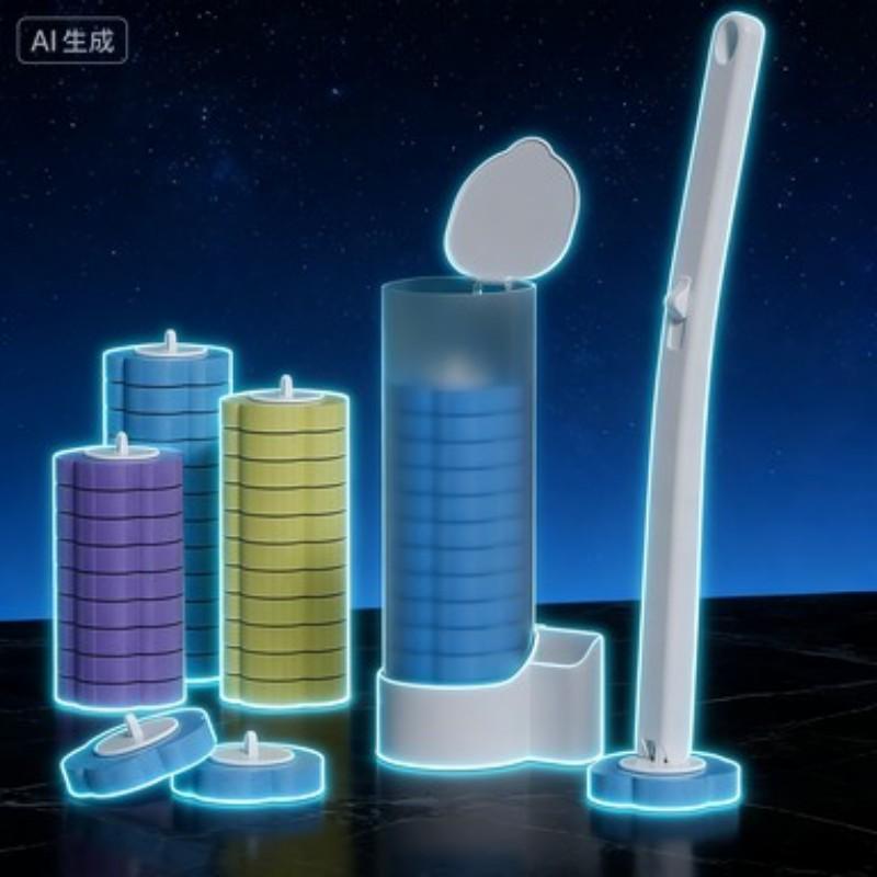Disposable Toilet Brush Set with Scented Replacement Heads Lavender Ocean Lemon Fragrant Tablet System for Deep Cleaning Hygienic Bathroom Maintenance Multi-Layer Head Brush Refill and Cleaner - Floral, Traditional