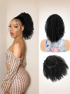 Short Kinky Curly Ponytail Extension for Black Women 10 Inch Natural Drawstring Ponytail Hair Piece Synthetic Afro Kinky Curly Ponytail for Women