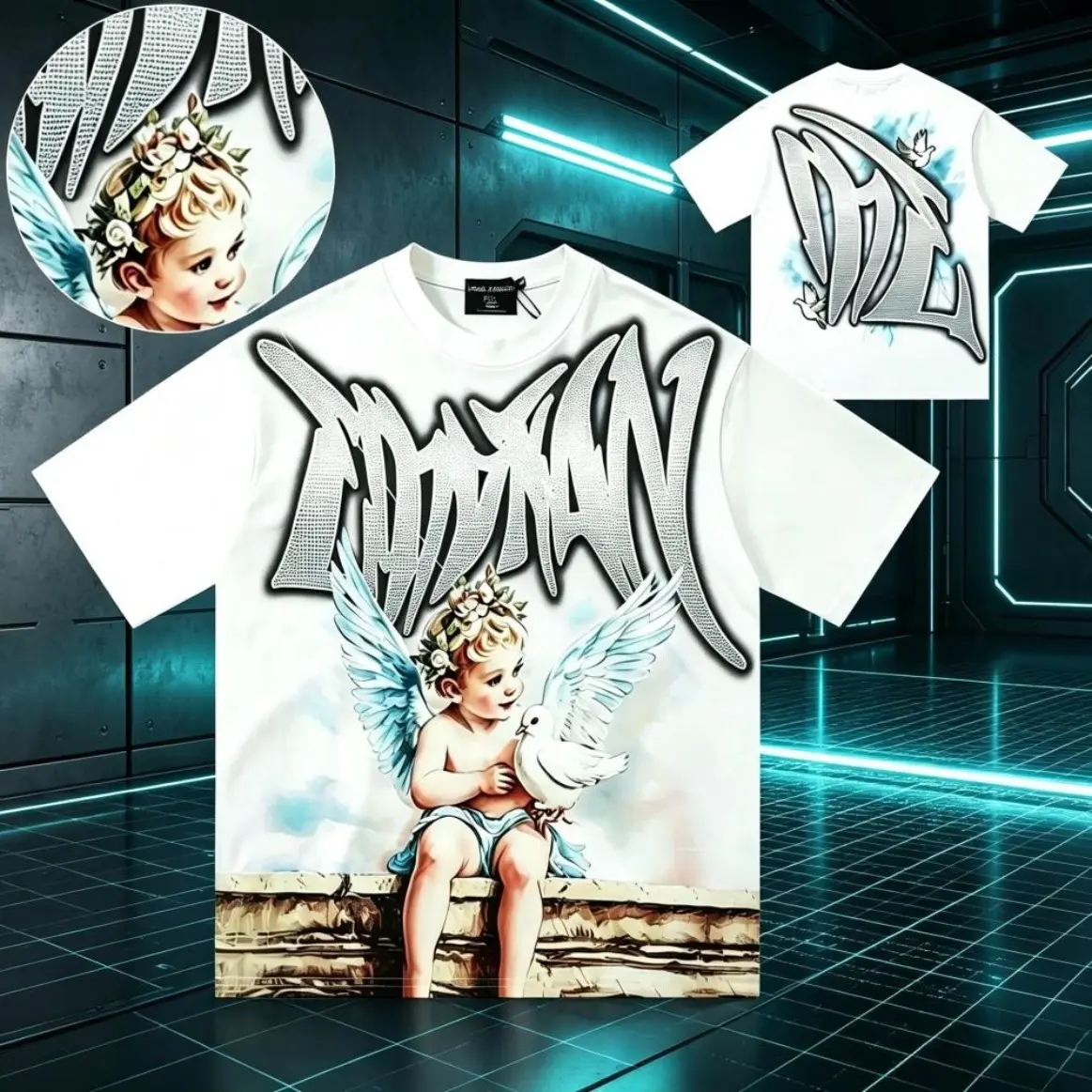Rhinestone Angel Baby Graphic T-Shirt For Men Women Unisex, EMO TION Oversized Cotton Tee Streetwear Hip Hop Y2K Vintage Retro Loose Fit Short Sleeve Crew Neck Top, Summer Aesthetic Outfit TikTok Viral Independence Day 4th Of July Pride, Graphic Tees