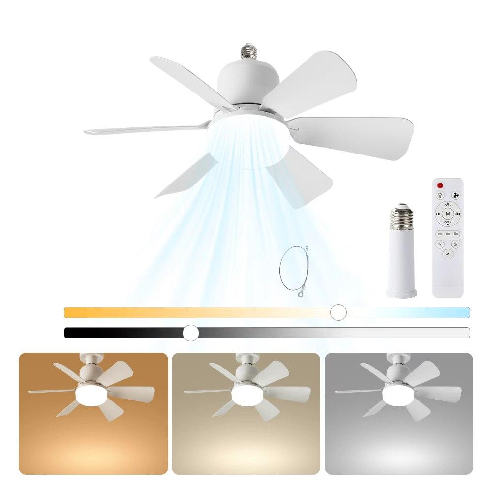 New E27 screw-in lamp holder fan light bulb with plug-in fan blade design, LED fan with three-speed adjustment