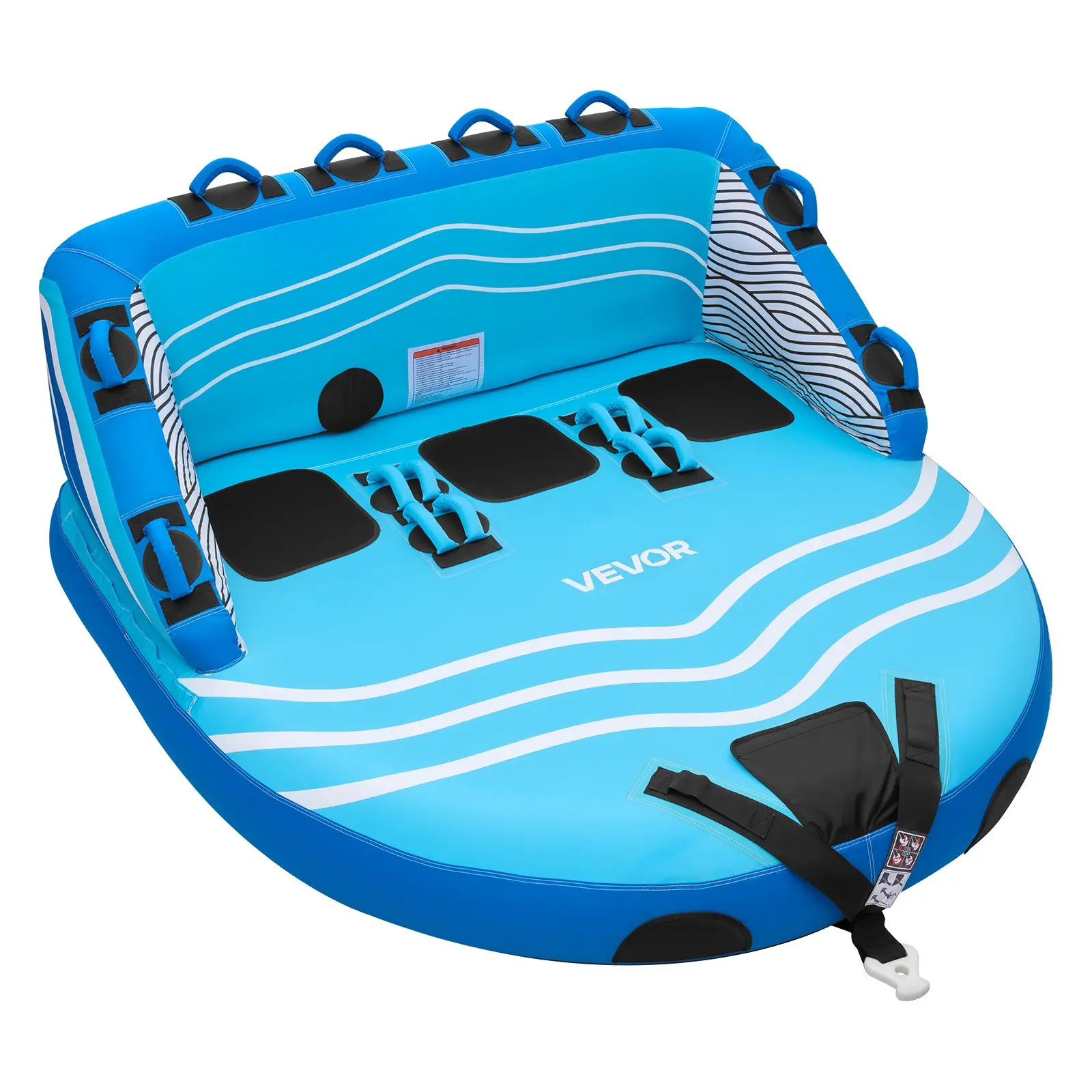 VEVOR Towable Tubes for Boating, 3-Rider Inflatable Towable Tube for Boat to Pull, 510 lbs Capacity Water Sports Boating Tubes - with Full Nylon Cover, Dual Tow Points, Safety Valve & Padded Handles