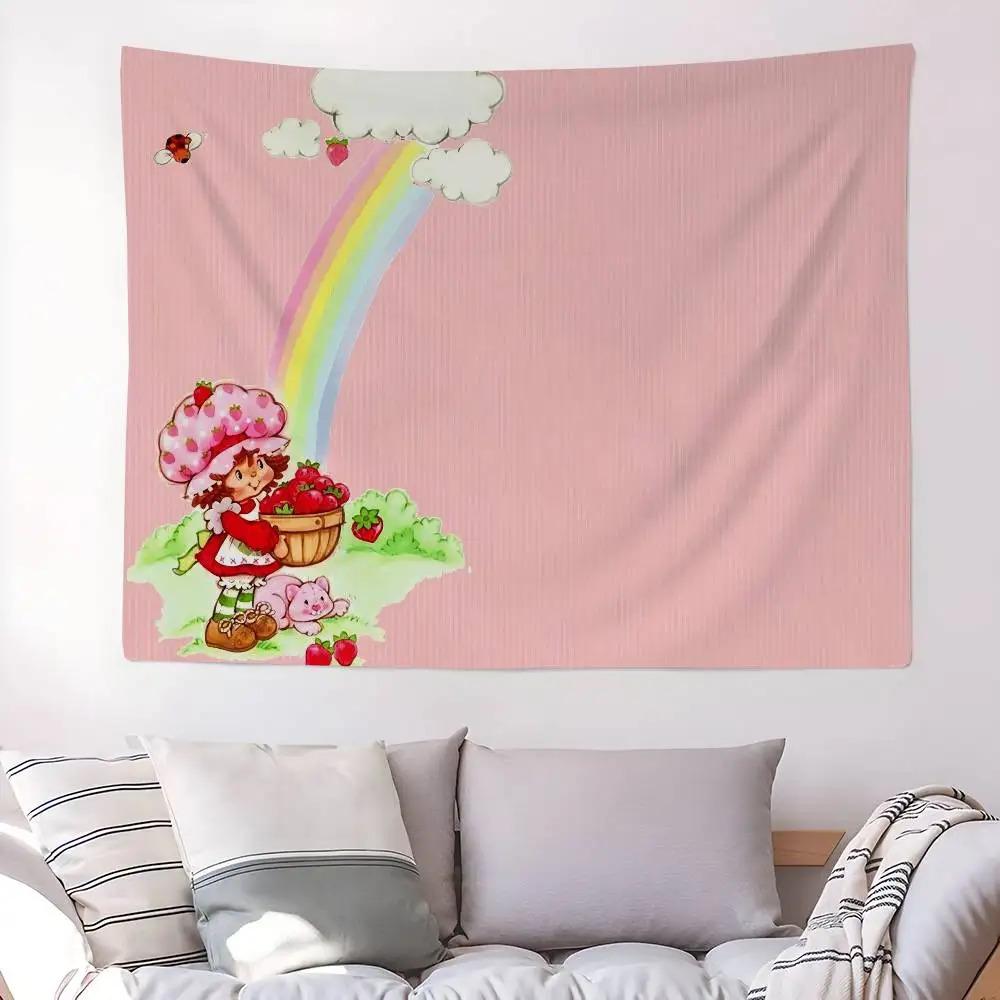 S-Strawberry Cartoon S-Shortcake Girl DIY Wall Tapestry Hanging Tarot Hippie Wall Rugs Dorm Home Decor