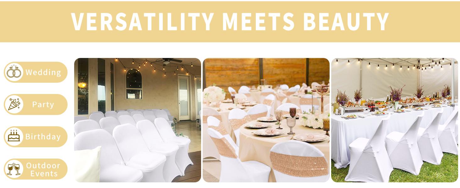 White Chair Covers Stretch Folding Chair Covers Spandex Fitted Chair Slipcovers for Wedding Dining Banquet Holidays Celebration Trade Show Craft Show Decoration (30 Pack)