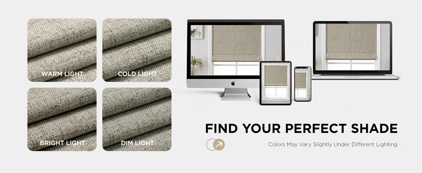 Cordless Roman Shades, Linen Fabric Window Blinds, Thermal Insulated Blackout Blinds, Room Darkening Shades for Indoor Windows, Easy to Install, 35" W*75" H, Linen