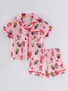 Girls' Cartoon Strawberry Rainbow Print Pajama Set, Comfortable Outerwear Sleepwear, Kids' Fashion Home, Soft and Cozy
