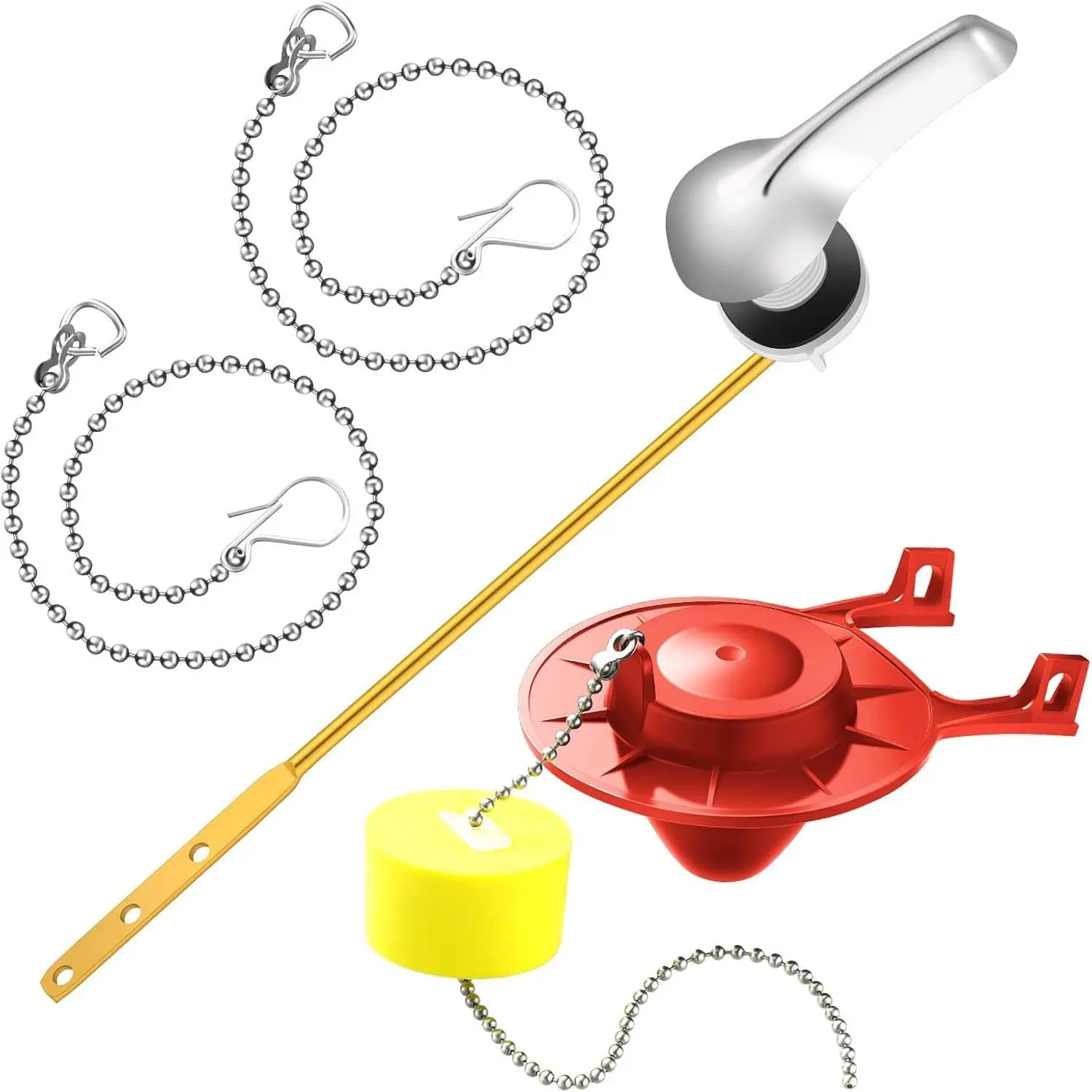 4 Pcs 2-inch Universal Toilet Flapper Replacement Kit Front Toilet Flush Tank Lever Handle Replacement with Flapper and 2 Pcs Stainless Steel Chain for Bathroom Lavatory(Red)