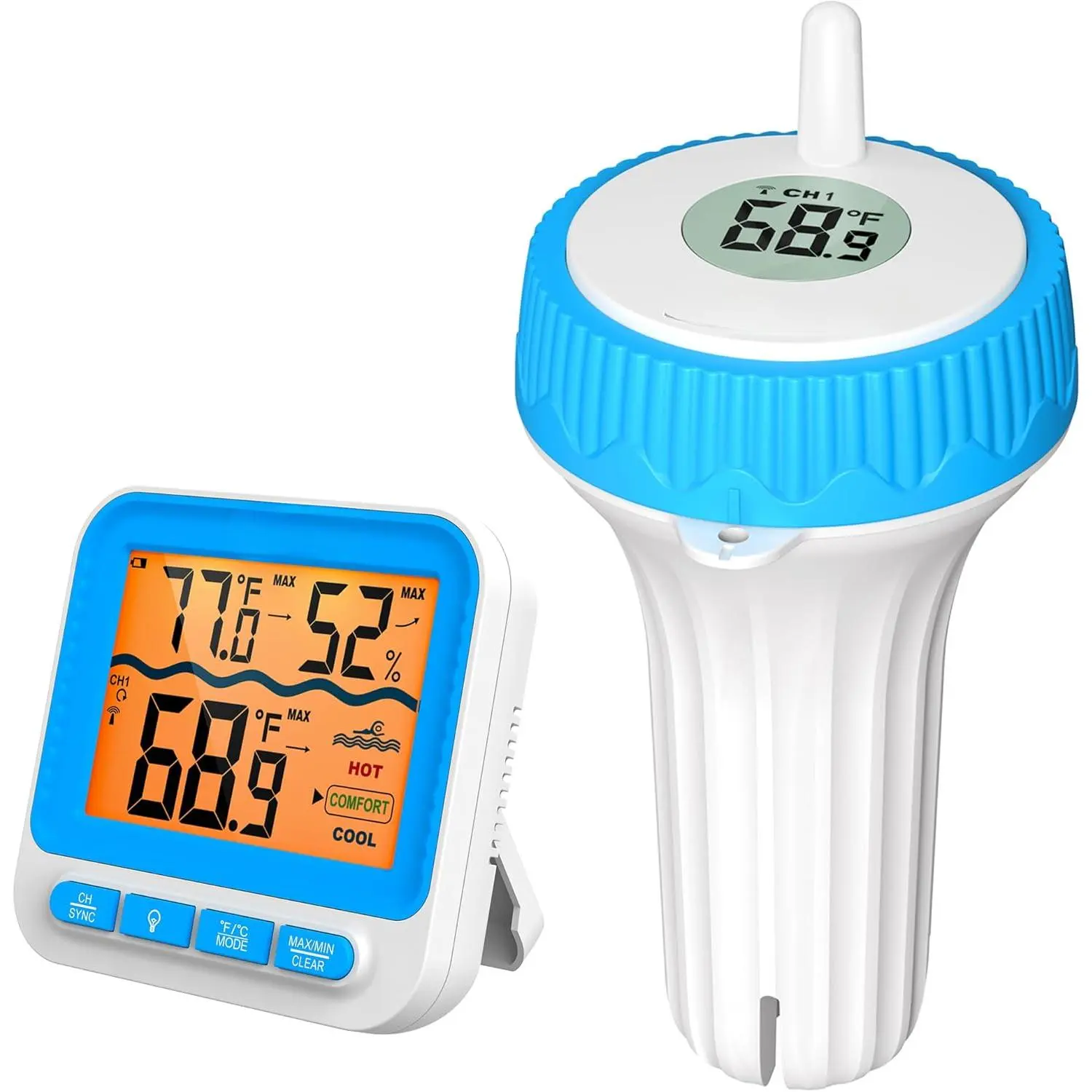 Waterproof Wireless Pool Thermometer Easy Read, Digital Pool Thermometer Floating for Swimming Pool, Hot Tub, Cold Plunge, Pond, Upgraded IPX8 Water Temperature Monitor (Previously ThermoPro)