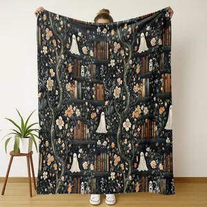 Mystical Library Blanket, Vintage Bookshelf Ghost Pattern Throw Blanket, Soft Plush Home Decor, Cozy and Stylish Addition to Your SpaceGhost Blanket Bookshelf Blanket Library Blanket Vintage Book Blanket Dark Academia Blanket Gothic Blanket