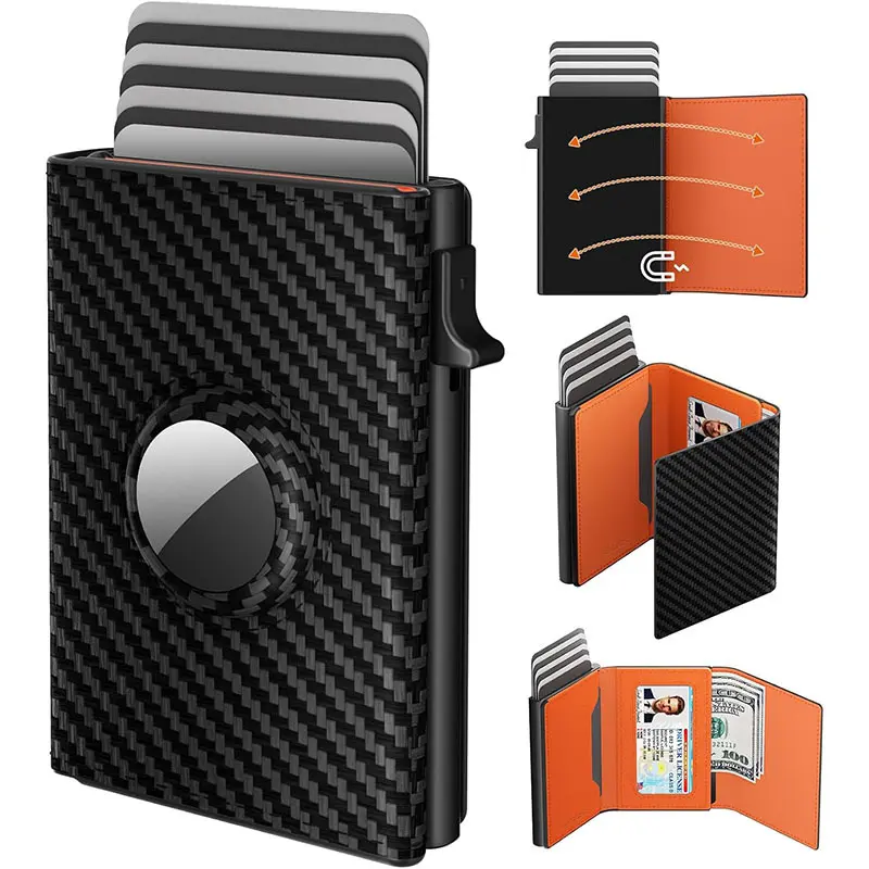 AirTag Wallet for Men, Pop Up Wallet with RFID Blocking, Genuine Leather Slim Mens Wallet Holds 9-14 Cards with ID Window & Cash Slot