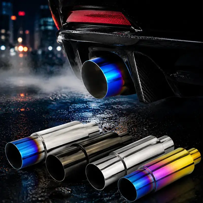 Universal Stainless Steel Car Exhaust Tip, Bolt-Clamp On Sport Tailpipe Muffler Cover, Heat-Resistant Chrome/Black/Rainbow Burnt Finish Exterior Visual Upgrade Accessory for Most Vehicles