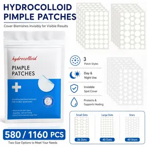 580/1160pcs Blue Pack Hydrocolloid Pimple Patch Set, Clear Round Dots & Star Face Stickers, 3-Style Mixed Spot Cover Sheets, Thin Easy Peel Beauty Patches