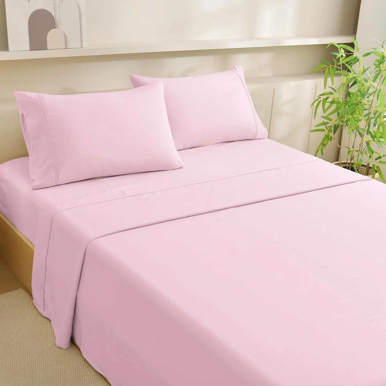 Luxury Look 4-Piece Bamboo Rayon Cooling Sheets Set - Moisture Wicking, 16" Deep Pocket, Light Pink Bedding Set