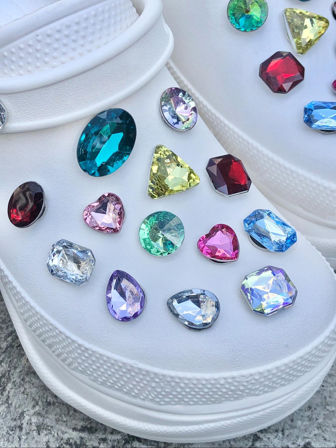 Cute Colorful Artificial Crystal Design Shoe Charms, 28pcs Fashionable Novelty Shoes Decorations for Clogs Design, Dazzling Glamour Trendy Holiday Shoe Accessories for Women & Girls, Bling Shoe Charms