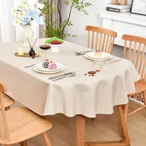 Farmhouse Faux Linen Oval Tablecloth 60 x 84 Inch - Water Resistant Table Cloth Washable Wipeable Table Cover for Home Kitchen Dining Wedding Party Banquet (Neutral)