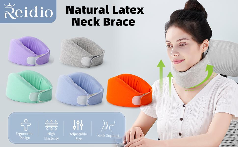 [Reidio] Natural Latex Neck Support Brace Soft Breathable Adjustable Cervical Collar with Extension Belt & Storage Bag Neck Stretcher for Neck Pain Relief & Support Head Down Prevention