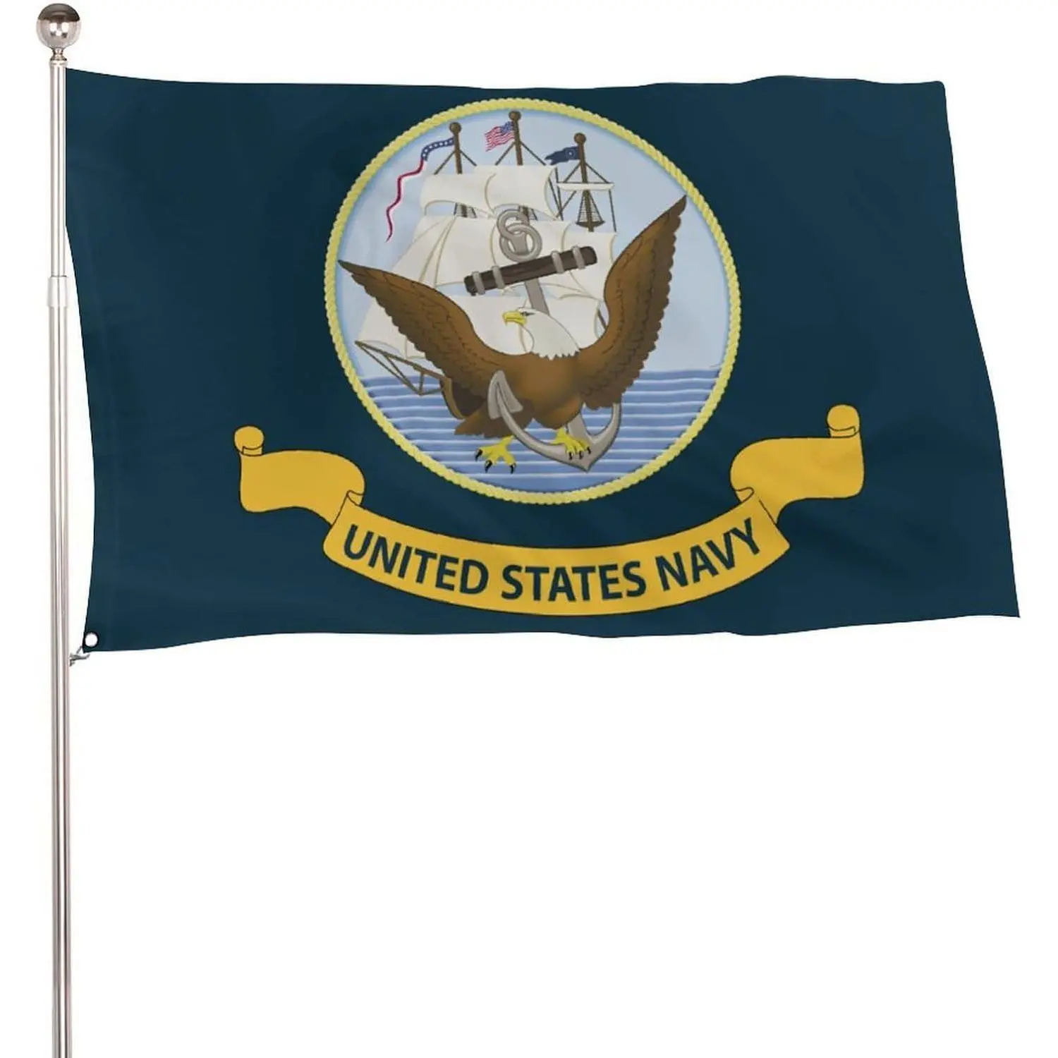 US Navy Flag Banner, 5x3 Ft 115D Polyester, Lightweight with 2 Metal Eyelets, Banners