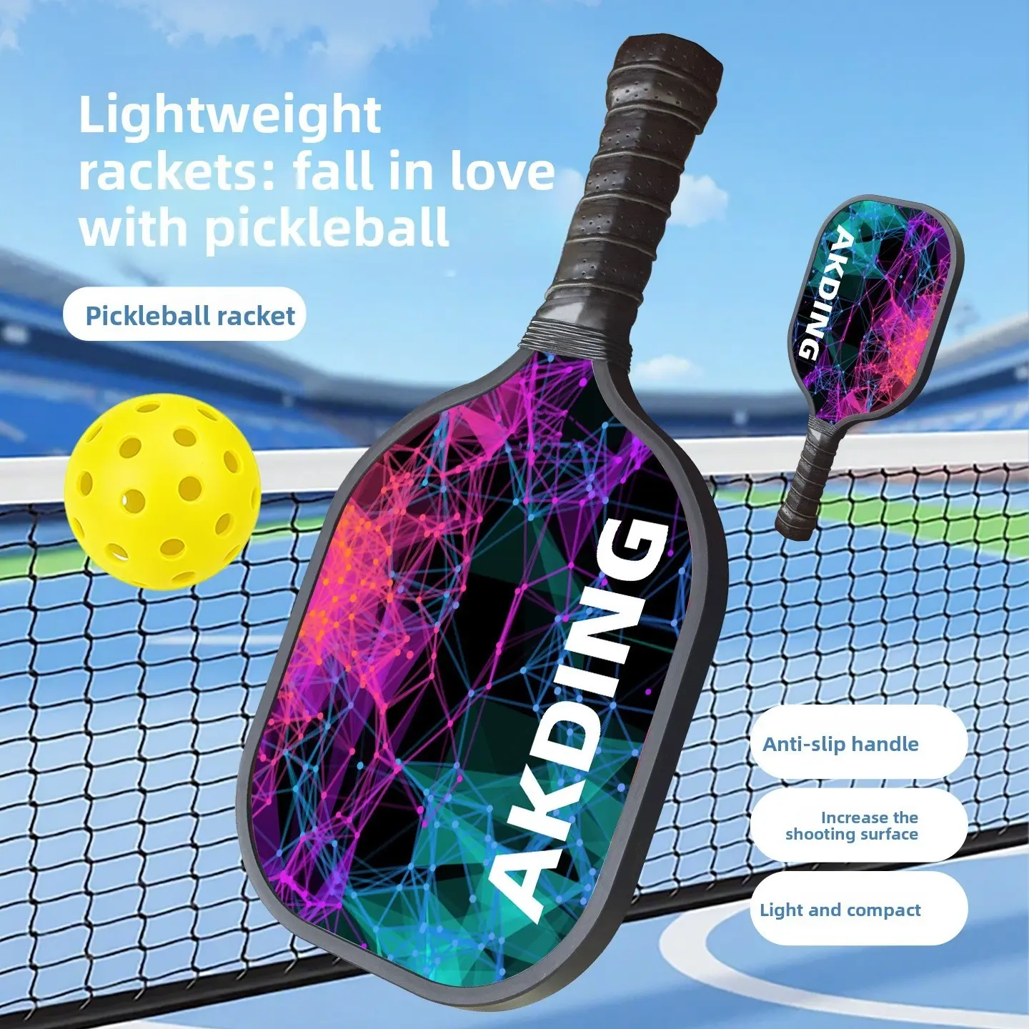 Lightweight Pickleball Paddle, Large Head, Non-Slip Handle, Adult Fitness Training, Outdoor Leisure Sports Paddle, Perfect for Exercise