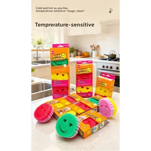 Cartoon Smiley Face Cleaning Sponges – 4-Pack