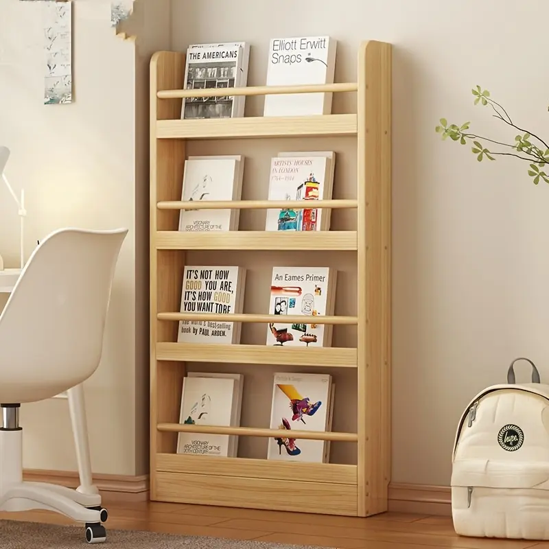 4-Tier Solid Wood Over-The-Door Bookshelf - Formaldehyde-Free, Ultra-Thin Narrow Design, Wall-Mounted Storage Shelf for Living Room, Study, Bedroom