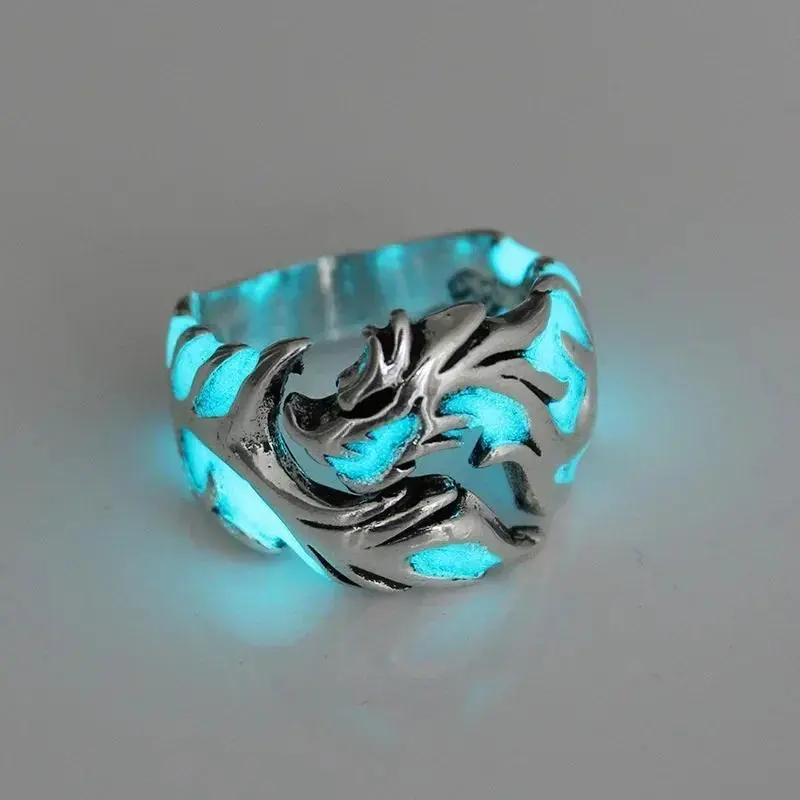 Fashion Luminous Dragon Rings Gothic Adjustable Men Stainless Steel Rings Unique Boys Jewellery Vintage Halloween Anillos