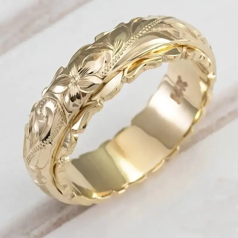 Women's 3D Rose Hand‑Carved Floral Gold Ring, European Fashion Carving Decorative Ring, Special Events Gift for Wedding Anniversary Birthday Dating