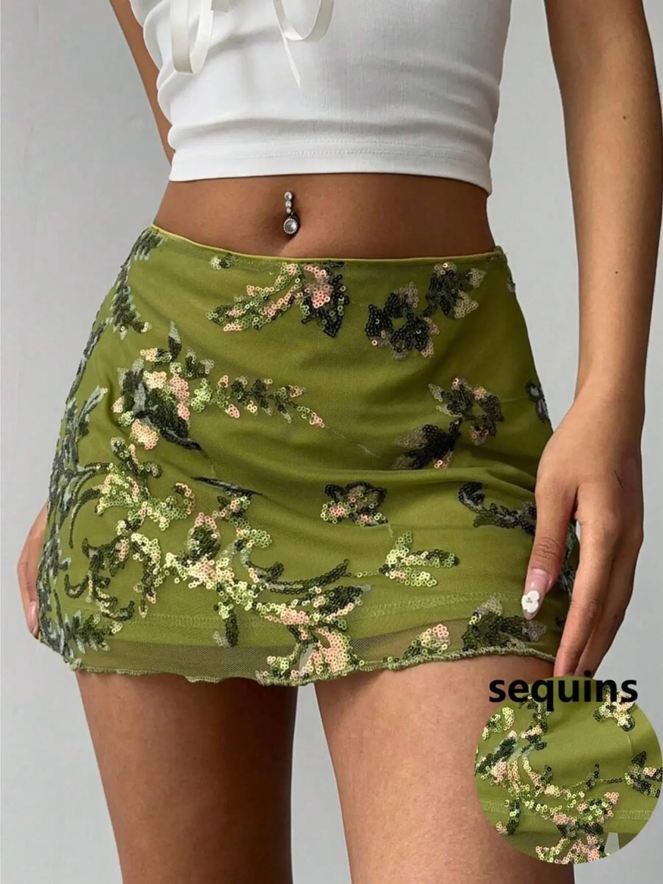 Women's Sequin Embroidered Midi Skirt, Vintage Sexy Romantic Casual Wear, Sparkling Comfortable Vacation, Carnival Festival Dress