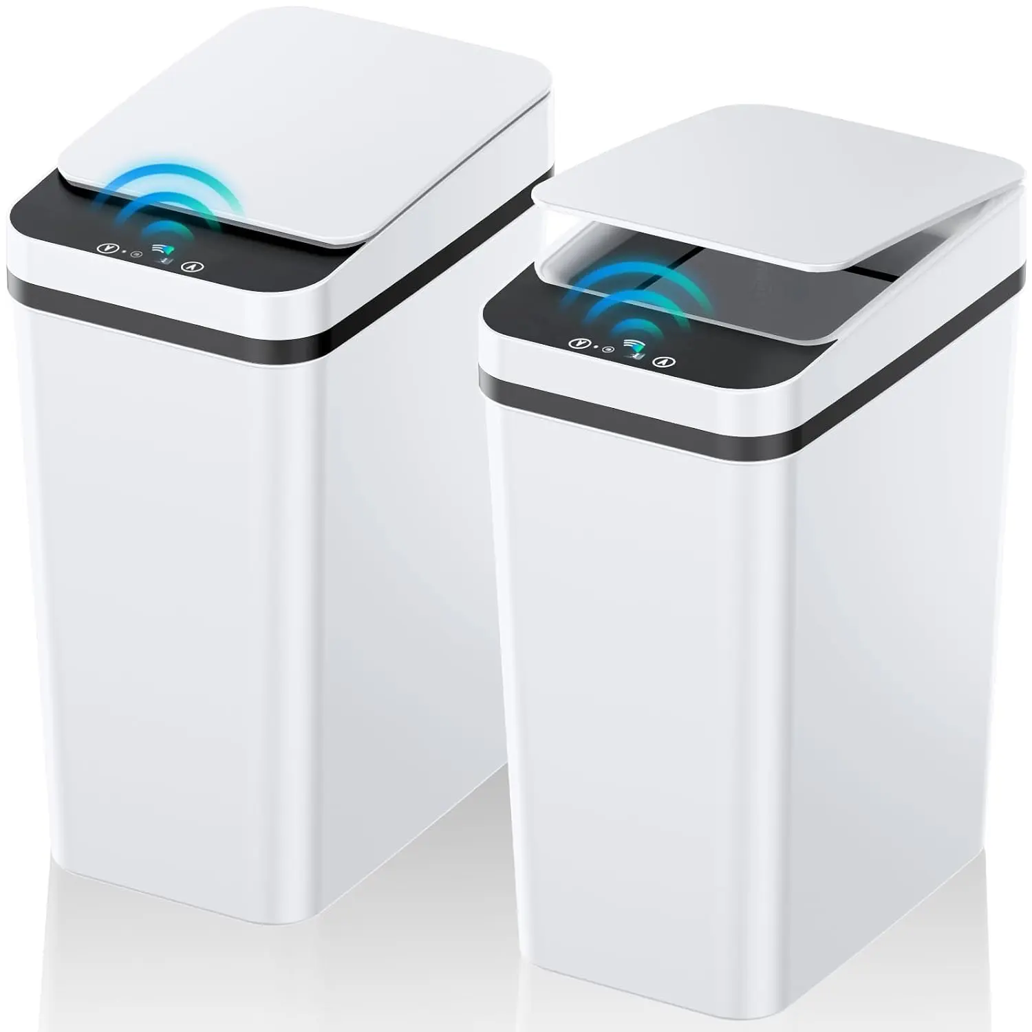 2 Pack 2.2 Gallon Automatic Touchless Garbage Can, Small Motion Sensor Smart Trash Can, Slim Waterproof Trash Bin for Bedroom, Bathroom, Office, Living Room, White