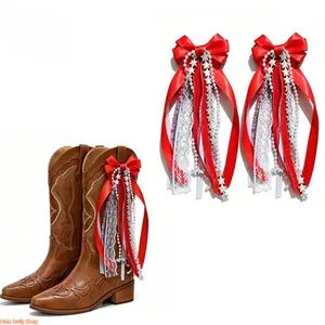 2-Piece Independence Day Boot Accessory Set – Red, White, and Blue Bow Shoe Charms; Patriotic Star and Tassel Ribbon Dangles for Cowboy Boots