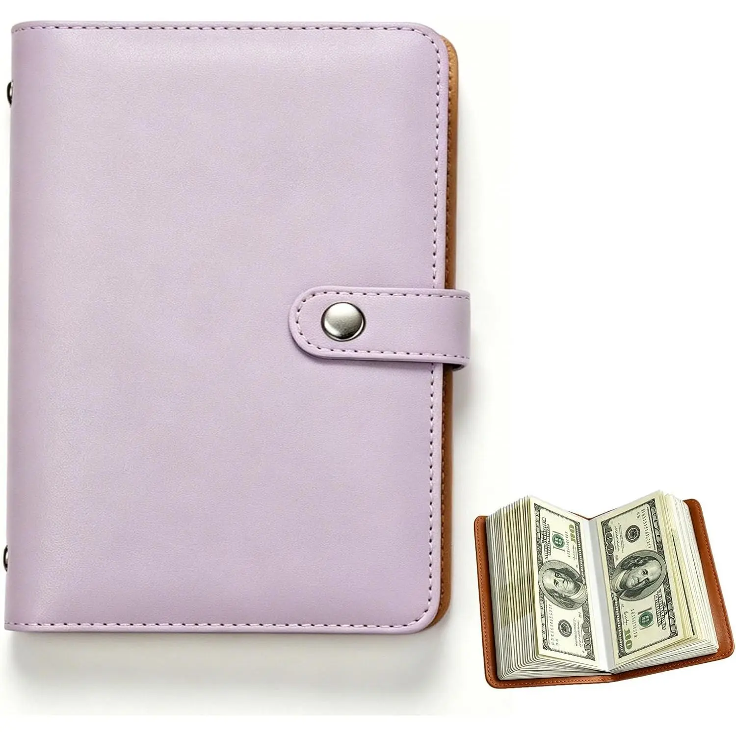 A6 Size Compact PU Leather Savings Binder with 100 Envelopes, Easy Way to Save $5,050/$10,000, Portable Budget Planner for Office & Family