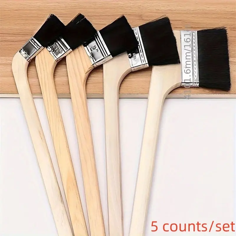5-Piece Multi-Functional Angle Brushes, Wooden Handle, Durable Synthetic Bristles, Ideal for Fine Painting and Cleaning, Paint Brushes for Walls