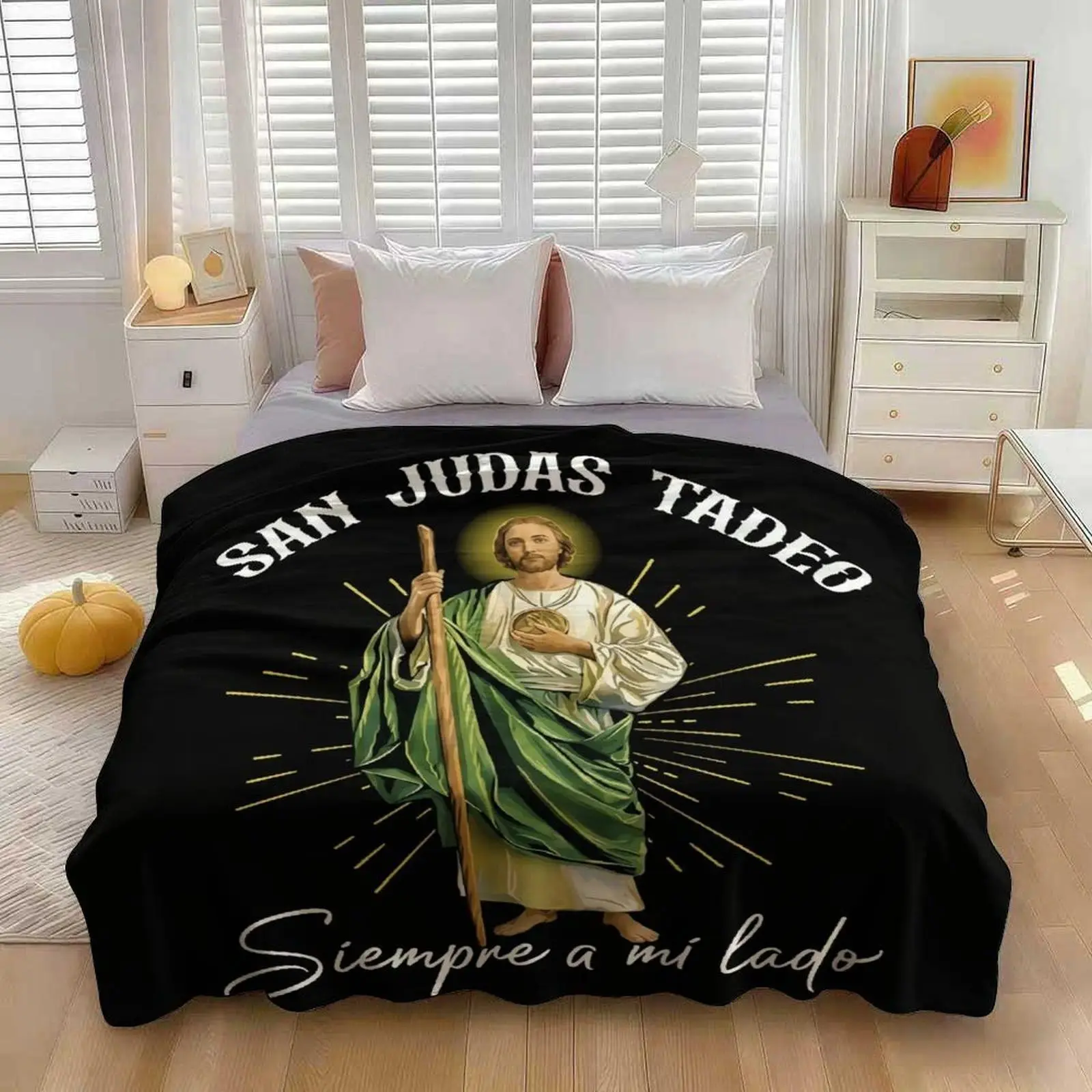 Blessed San Judas Tadeo Jesus Inspirational Religious Flannel Throw Blankets, Soft Warm Cozy Bed Couch Decor Blanket, Bedding Set Bedding Cooling Blankets Pillows for Sofa Picnic Blanket Bed Accessories, Christian Catholic Faith Prayer Gift For Women Men