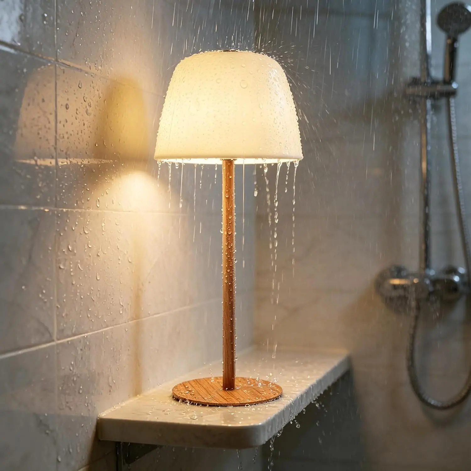 Cordless Shower Lamp Waterproof, Cordless Lamp with 5500mAh Battery, Rechargeable Portable Lamp, Touch Dimmable Desk Light for Bathroom, Outdoor, Kitchen, Camping, Patio