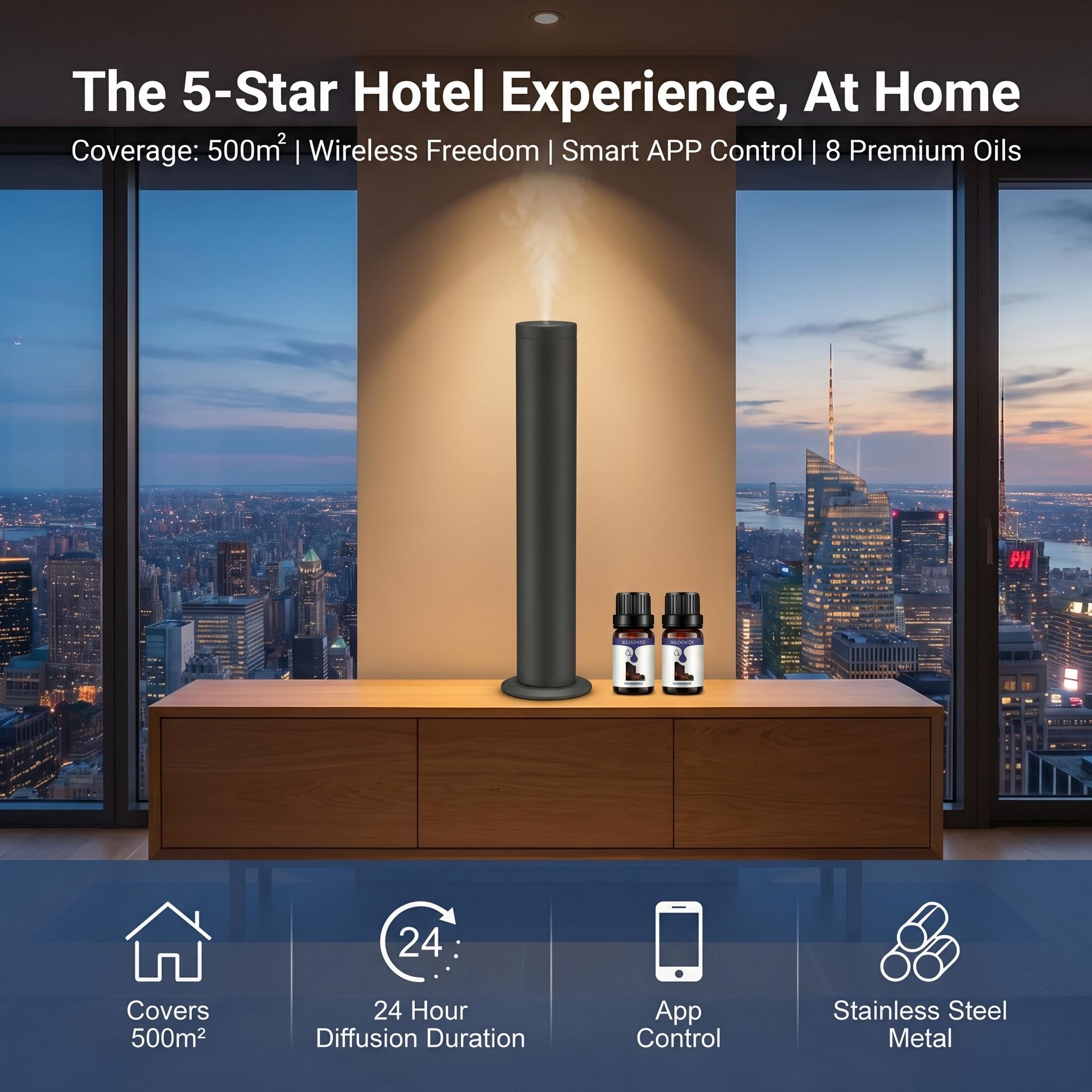 Luxury Hotel-Inspired Scents Home Aroma Diffuser, Rechargeable Extended Edition with APP Control, Big-Space Coverage Up to 500㎡ (≈5380 sq ft), 8 Premium Essential Oils Included