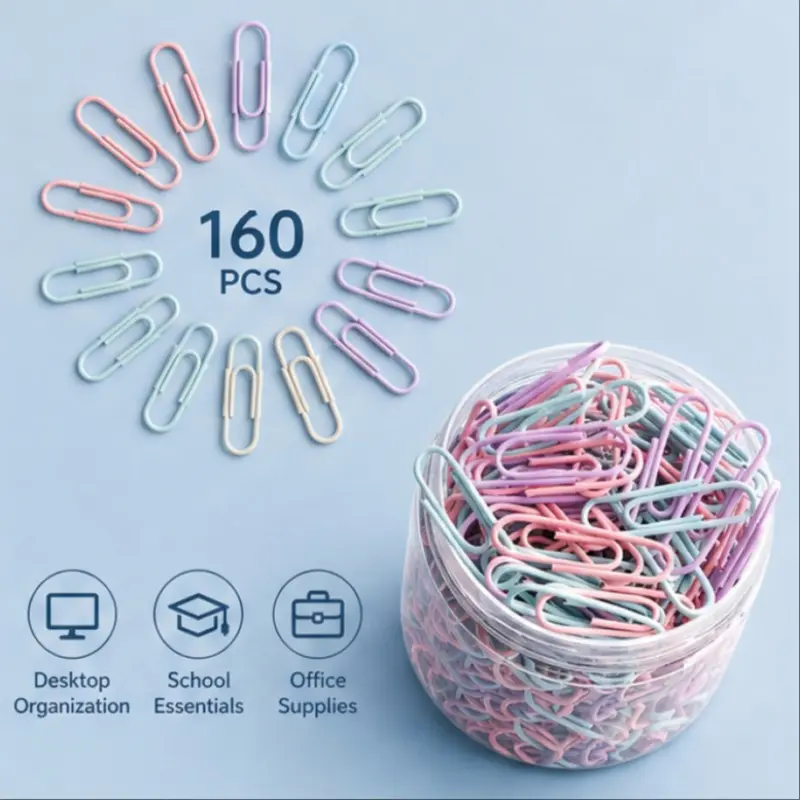 Morandi Color 29mm Stainless Steel Paper Clips, 160pcs Set, Large Size, with Storage Box, Office Supplies, Ideal for Files and Bookmarks