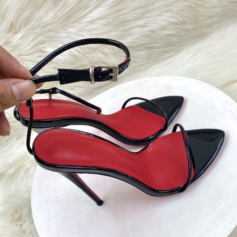 2026 New Minimalist Line Curved Straight Strap 12cm Ultra High Heel Sandals for Women Girls & Parents Red Bottom Large Size Thin Heel Elegant Parent Footwear