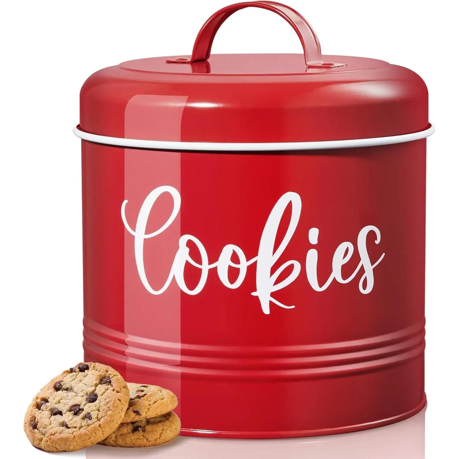 Farmhouse Cookie Jar for Kitchen Counter, 1 Gallon Vintage Cookie Jar with Airtight Lid, Large Food Storage Container for Candy, Cookies, Dessert, Red Kitchen Decor and Accessories