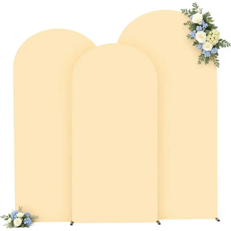 Champagne Arch Covers 3 Set - 6FT, 6.6FT, 7.2FT Arch Backdrop Cover Spandex Fitted Wedding Arch Stand Covers for Bridal Shower Wedding Shower Birthday Party Banquet Photo Background Decorations