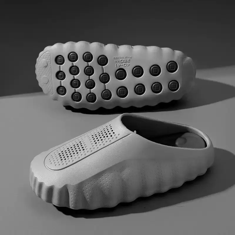 Trendy Wave Edge Thick Cushion Massage Clog Slides Lightweight Quick Dry EVA Mules Anti Slip Traction Sole Ventilated Hollow Upper For Bedroom Pool Travel Street Fashion Footwear Men Women