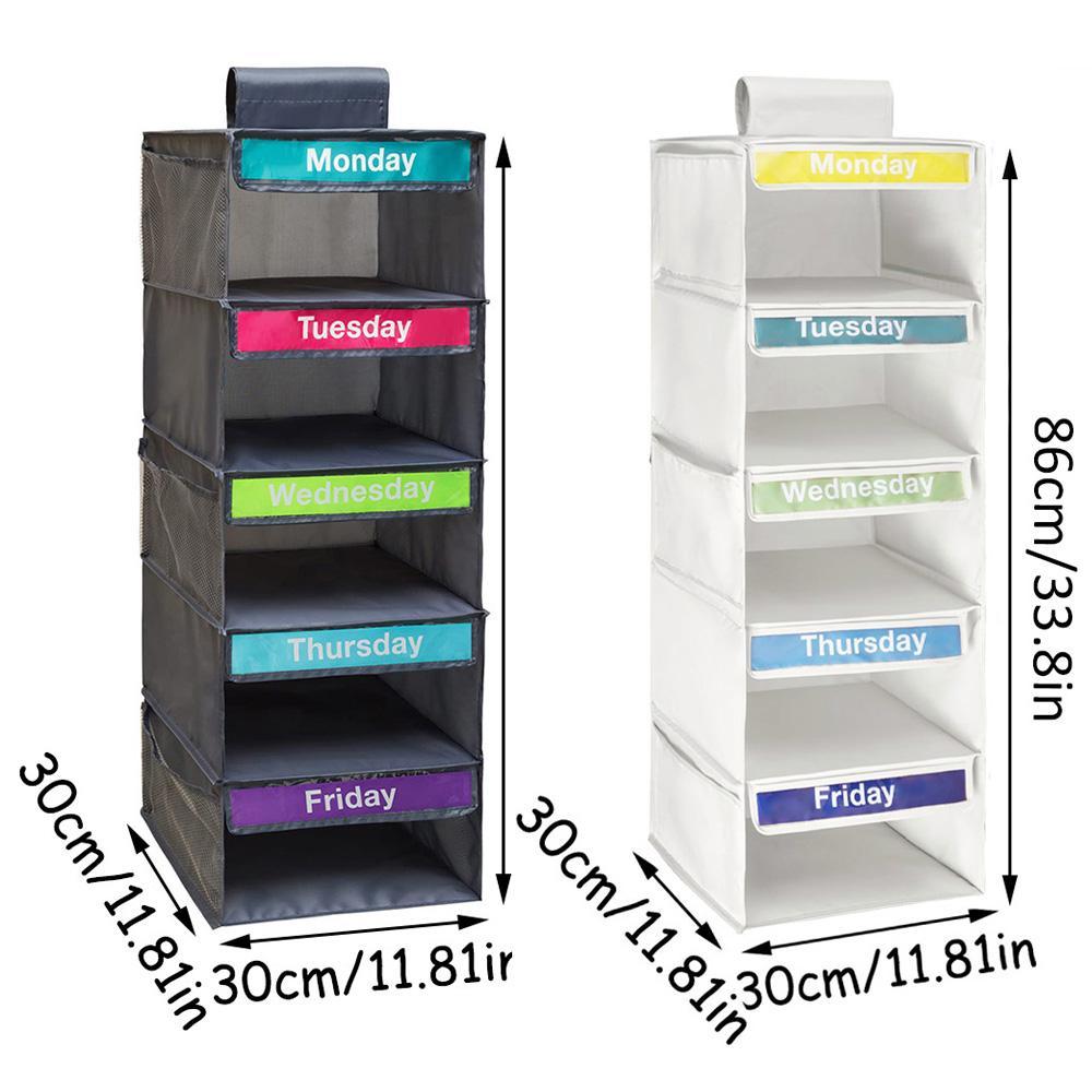 5 Layer Hanging Clothes Storage Rack, 1 Count Weekly Hanging Clothes Organizer, Multifunctional Hanging Storage Rack for Home Bedroom