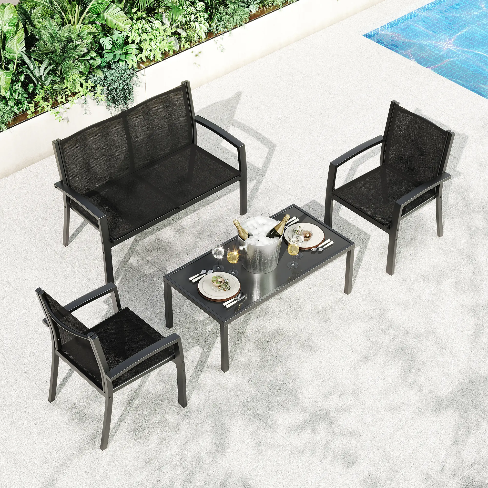 Space-Saving 2-Piece Patio Bistro Table and Chair Set Only, Modern Compact Durable Outdoor Furniture, Ideal for Balcony, Garden and Backyard