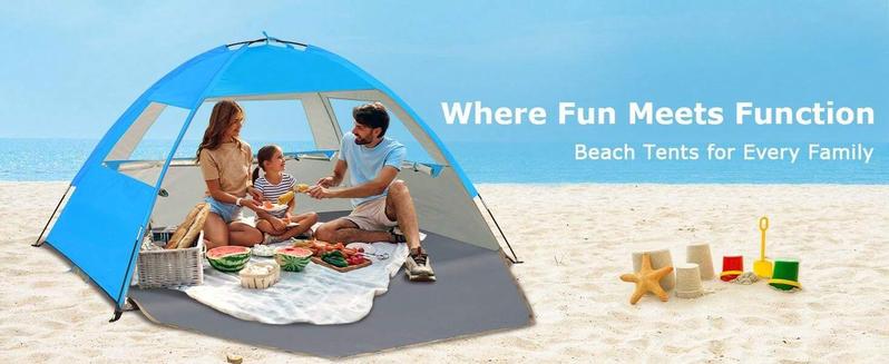 Beach Tent Sun Shelter For 3/4-5/6-7/8-10 Person, UPF 50+ UV Protection Beach Canopy, Lightweight And Easy Setup Cabana, Portable Beach Shade Tent