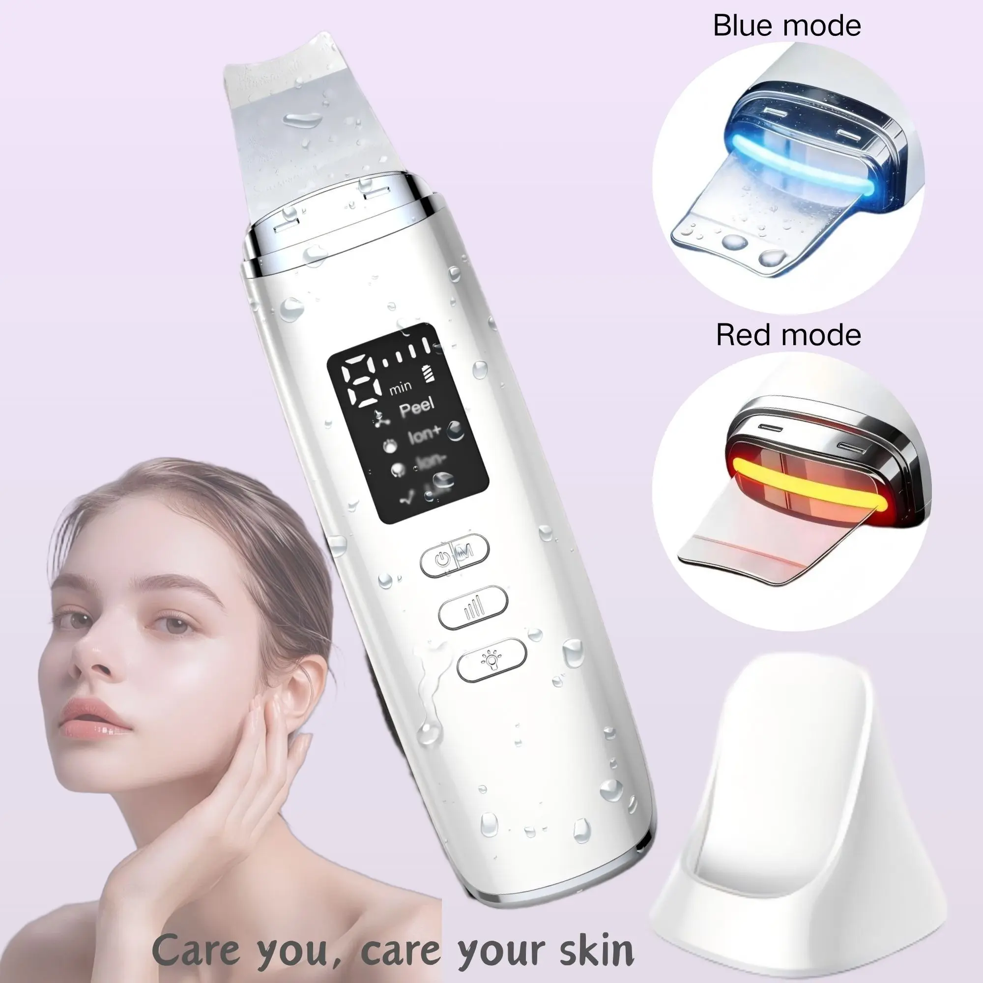 Ultrasonic Skin Scrubber Skin Spatula, Ion+ Ion- Peel Modes, Rechargeable Facial Pore Cleaner Blackhead Remover Facial Cleaning Tool for Home Skincare