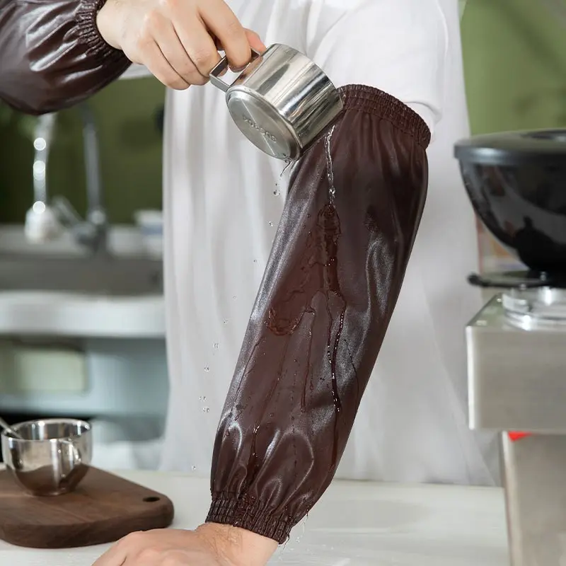 TOOUEE 1 Pair Extra Long Thick PU Leather Kitchen Arm Sleeves Waterproof Oilproof, Reusable Oversleeves for Washing Dishes Cooking Cleaning Housework, Great Gift for Mom Women Her on Christmas Birthday